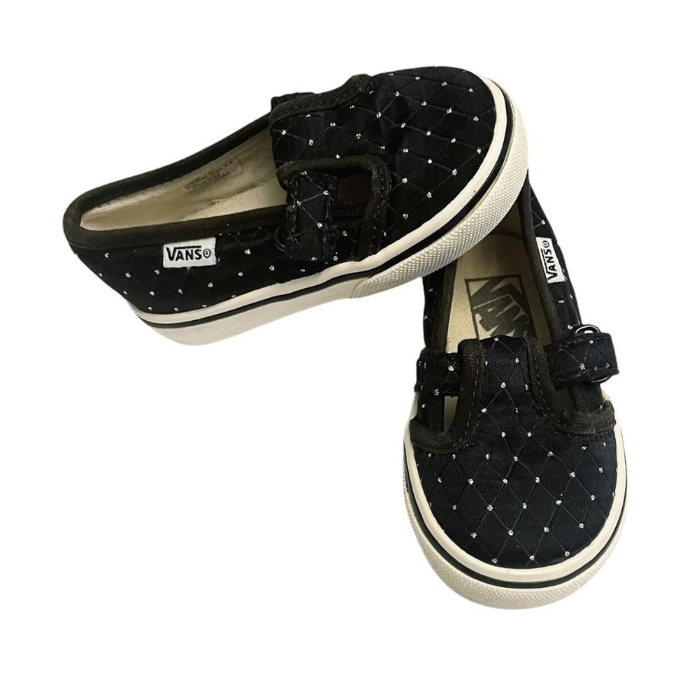 Vans Black Diamond Quilted & Silver Rhinestone Slip On Sneakers (4)